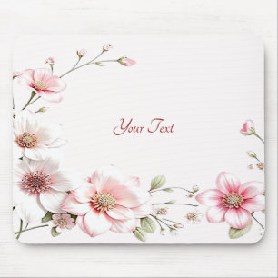 Tapis de souris floral rose blanc élégant