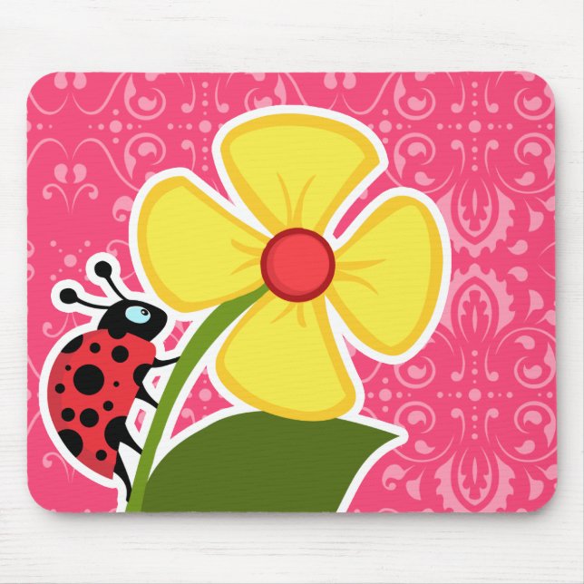 Tapis De Souris Floral rose ; coccinelle (Devant)