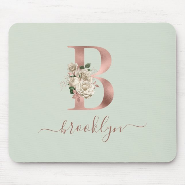 Tapis De Souris Floral Rose Gold Monogram (Devant)