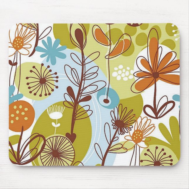 Tapis De Souris Floral sans fil Motif rétro oranges dorées amusant (Devant)