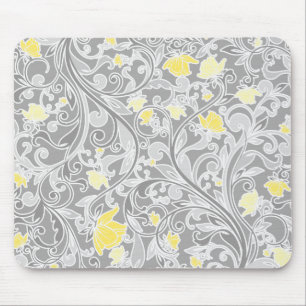 Tapis De Souris Floral tourbillonnant jaune et gris moderne