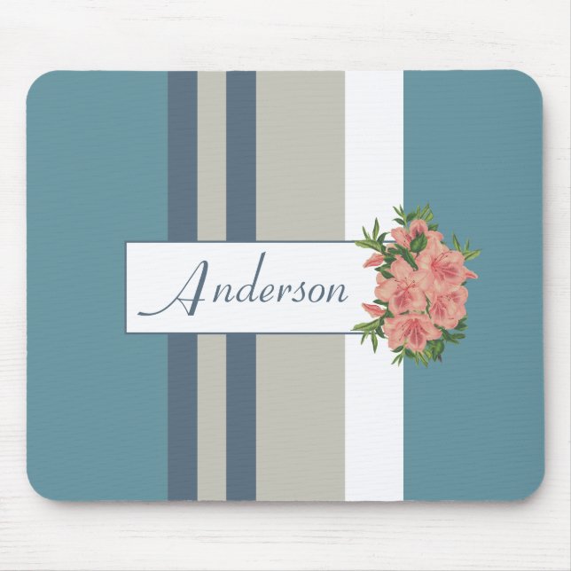 Tapis De Souris Floral Turquoise moderne bleu et bronzé (Devant)