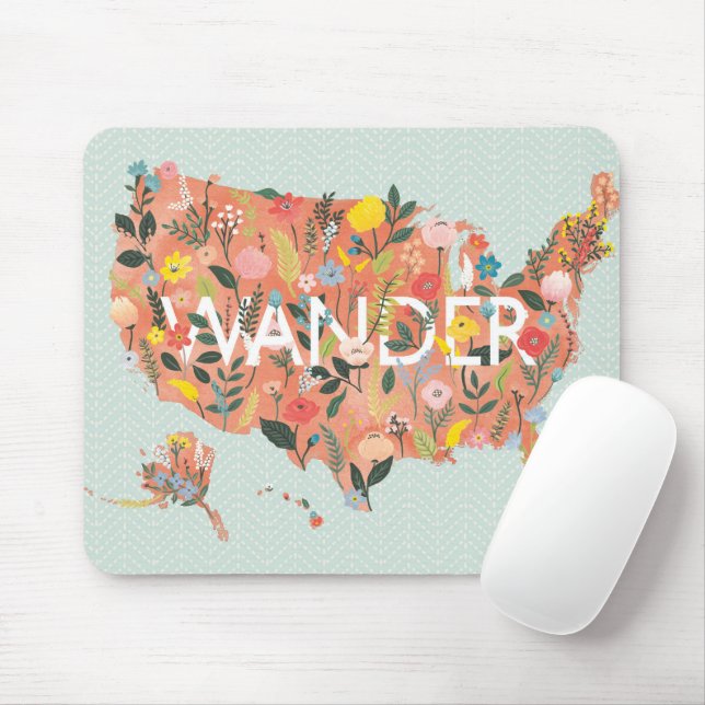 Tapis De Souris Floral USA Map - Jardin sauvage (Avec souris)