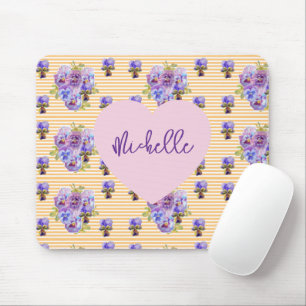 Tapis de souris floral violet délabré Pansy jaune