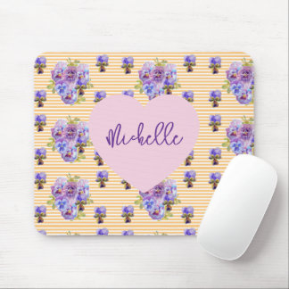 Tapis de souris floral violet délabré Pansy jaune
