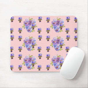 Tapis de souris floral violet délavé Pansy jaune