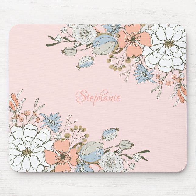 Tapis De Souris Flore bleu rose pâle Personnalisé (Devant)