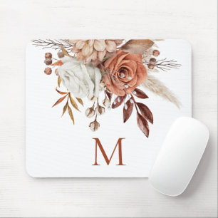 Tapis De Souris Flore en terre cuite rustique Monogramme initial