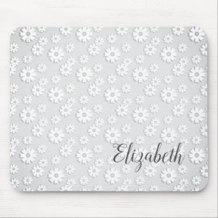 Tapis De Souris Flore gris blanc et argenté