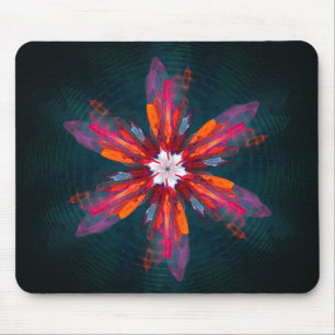 Tapis De Souris Flore Mandala Flowers Orange Red Blue Abstract