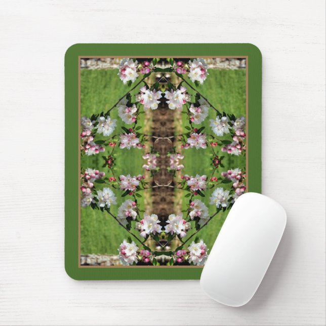 Tapis De Souris Flores rose et blanche printanière Abstraites (Avec souris)