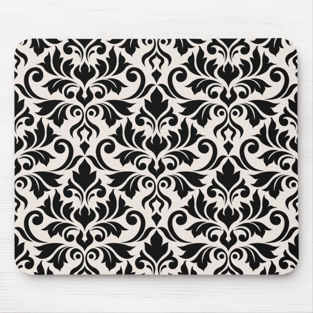 Tapis De Souris Flourish Damask Pattern Black on Cream (Devant)