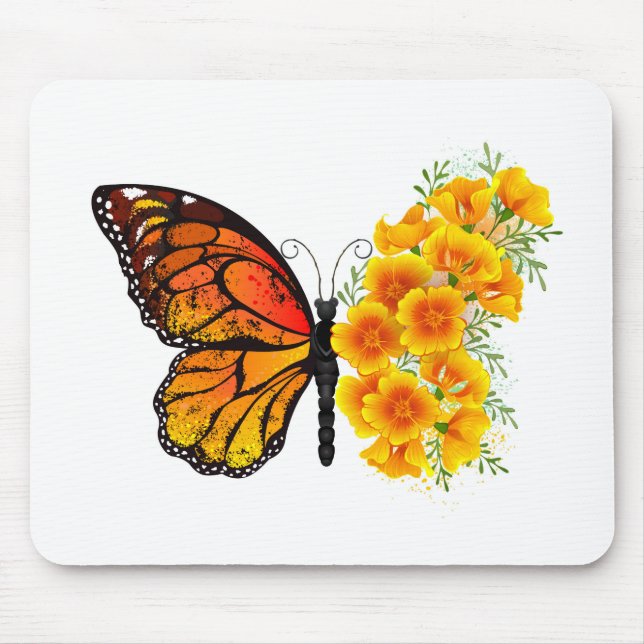 Tapis De Souris Flower Butterfly with Yellow California Poppy (Devant)