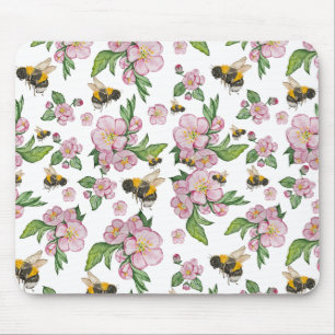 Tapis De Souris Flower pomverger avec abeilles aquarelle timon