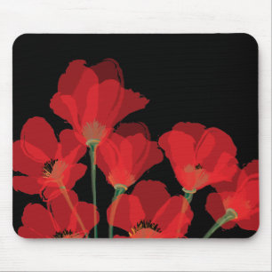 Tapis De Souris Fluers de Pavot Rouge sur Noir
