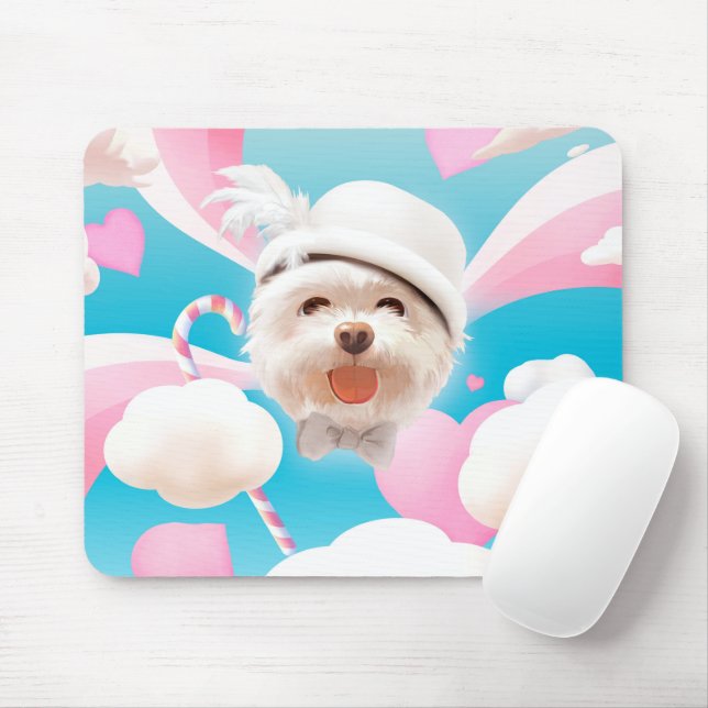 Tapis De Souris Fluffy Dog avec Casquette blanc (Avec souris)