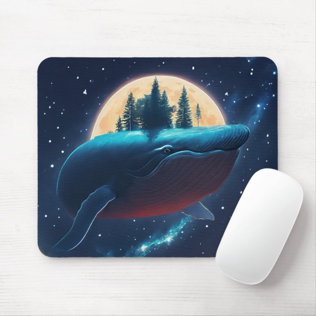 Tapis De Souris Flying Humpback Baleine Lune Mer Lumière Forêts St (Avec souris)