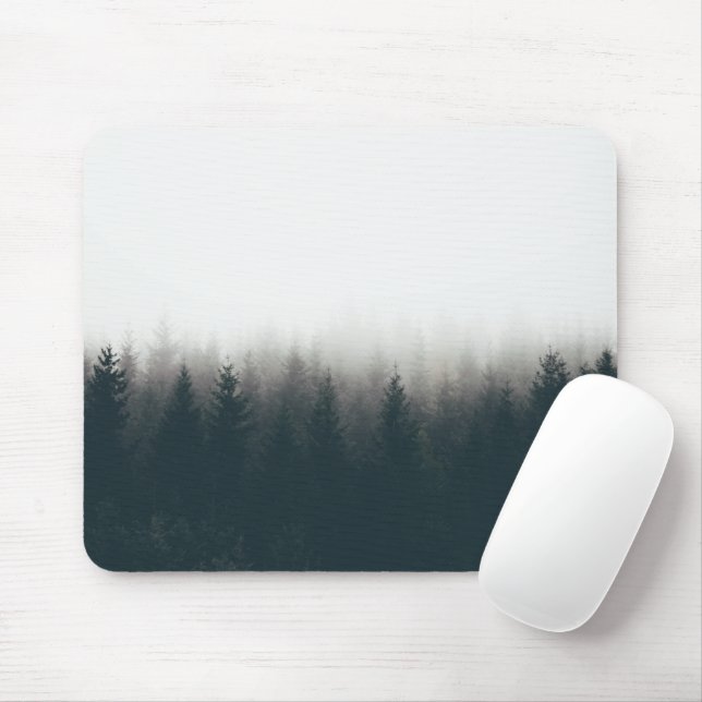 Tapis De Souris Foggy Forest Pine Mountain Art esthétique (Avec souris)