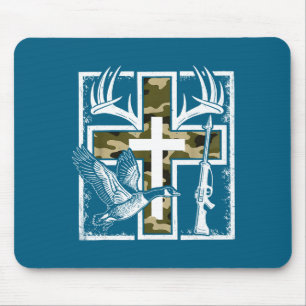 Tapis De Souris Foi Pêche Chasse Camo Croix Canard Cerf Christi