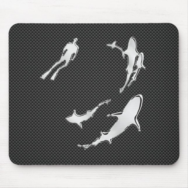 Tapis De Souris Foie Chrome avec requins sur fibre de carbone (Devant)