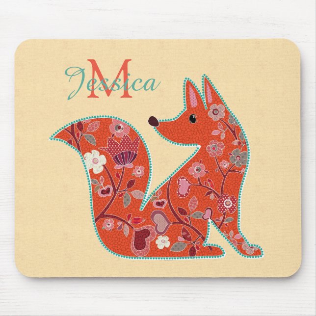Tapis De Souris Folk Art Flower Motif Fox personnalisé (Devant)