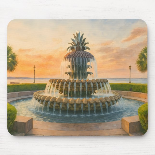 Tapis De Souris Fontaine d'ananas de Charleston Aquarelle (Devant)
