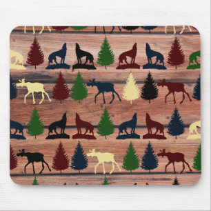 Tapis De Souris Forest Moose Wolf Wilderness Mountain Cabine Russe