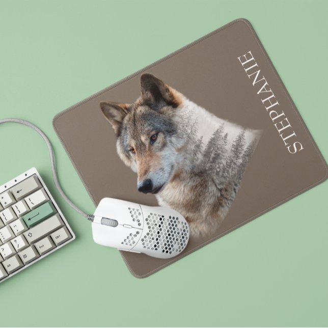 Tapis De Souris Forêt de Wolf Head Double exposition (Créateur téléchargé)