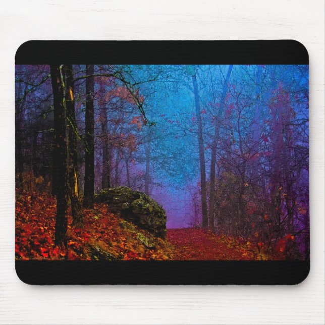 Tapis De Souris Forêt peinte automne pourpre brouillard (Devant)