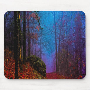 Tapis De Souris Forêt peinte automne pourpre brouillard
