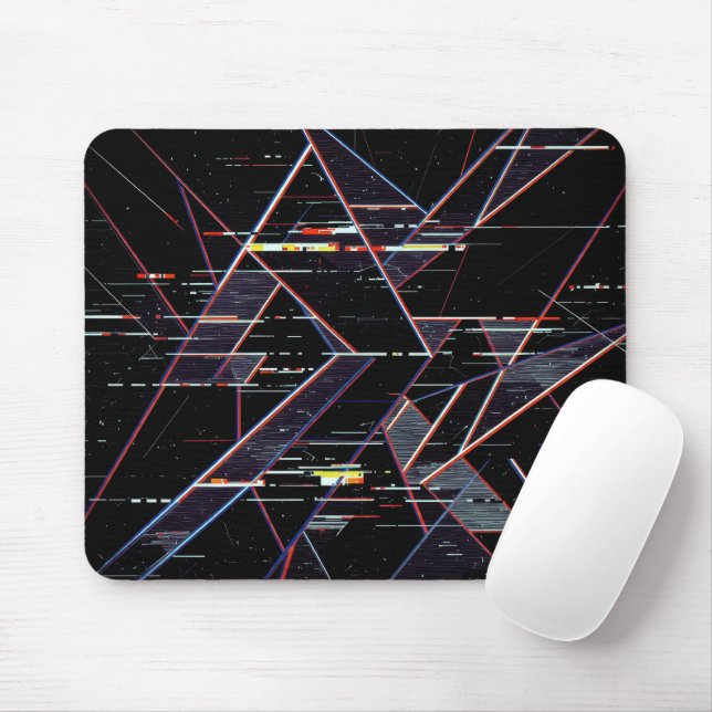 Tapis De Souris Formes géométriques néon Glitchcore sur fond noir (Avec souris)