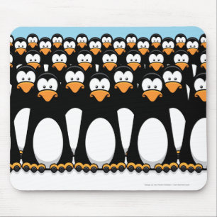 Tapis De Souris Foule des pingouins drôles de bande dessinée sur