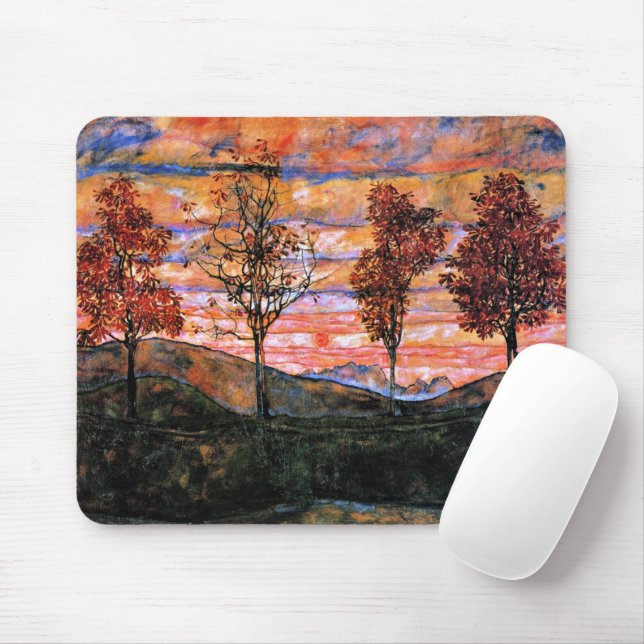 Tapis De Souris Four Trees, art d'Egon Schiele, (Avec souris)