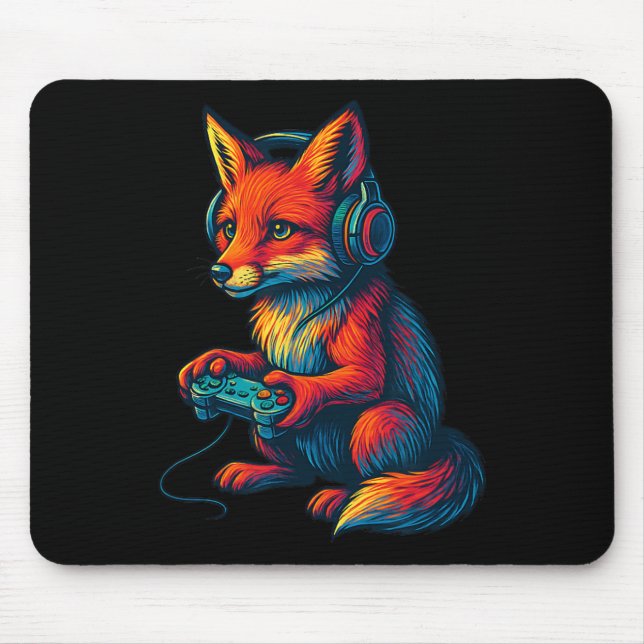 Tapis De Souris Fox Gaming With Headphones Funny Video Games Gamer (Devant)