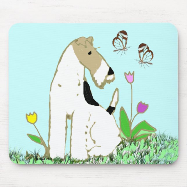 Tapis De Souris Fox Terrier et papillons de fil (Devant)