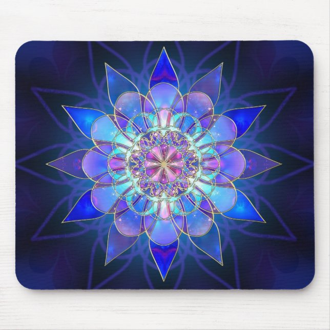 Tapis De Souris Fractale bleue de mandala de fleur (Devant)