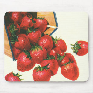 Tapis De Souris Fraises vintage dans un panier, Aliments Fruits Ba