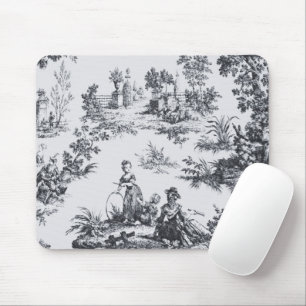 Tapis De Souris Française toile de jouy noir et blanc élégant
