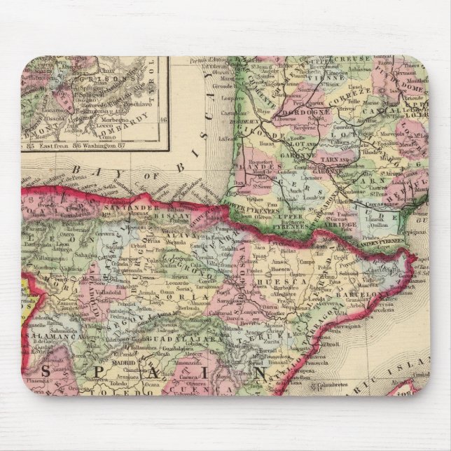 Tapis De Souris France, Espagne, Portugal Carte par Mitchell (Devant)