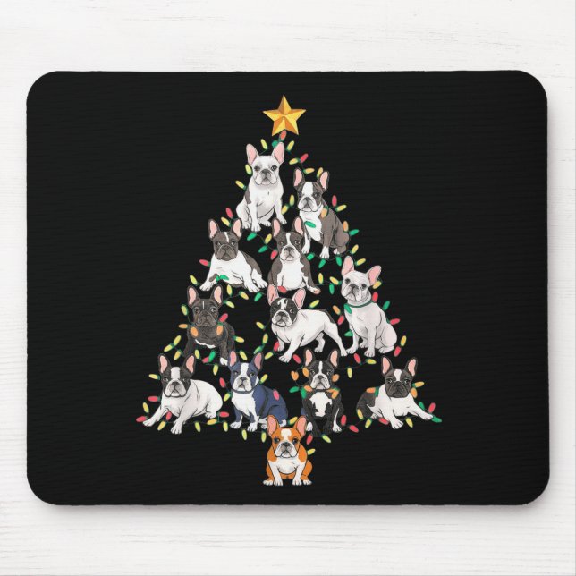 Tapis De Souris French Bulldog Christmas Tree Frenchie Dog Xmas Pa (Devant)