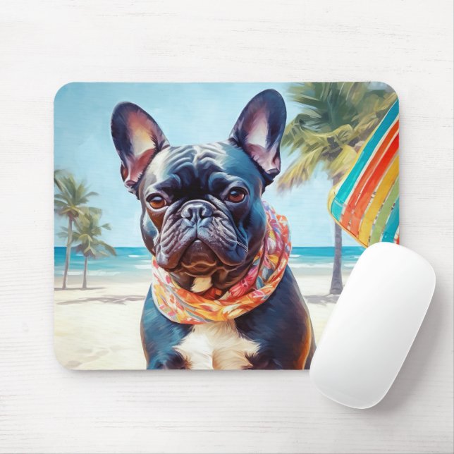 Tapis De Souris French Bulldog sur la plage, cadeau d'été pour amo (Avec souris)