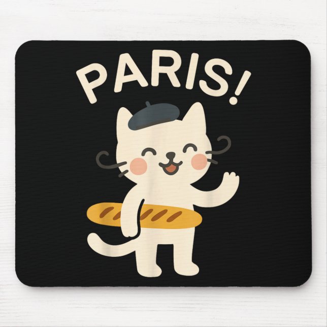 Tapis De Souris French Cat With Baguette Cute Cat Paris Funny Anim (Devant)