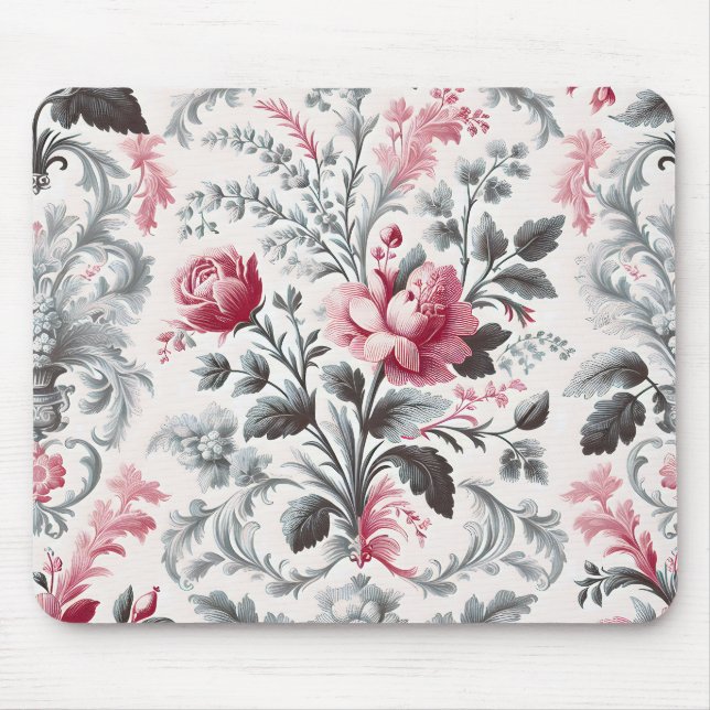 Tapis De Souris French Country Toile Fleurie Design Rose (Devant)