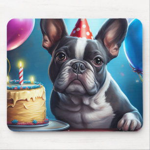 Tapis De Souris Frenchie Birthday Bash : Un mignon Bulldog françai