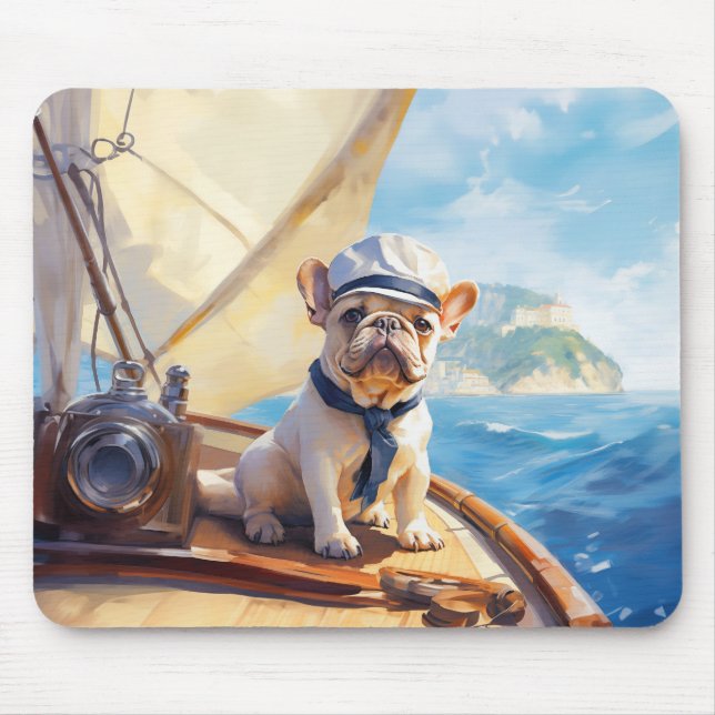 Tapis De Souris Frenchie sur un yacht (Devant)