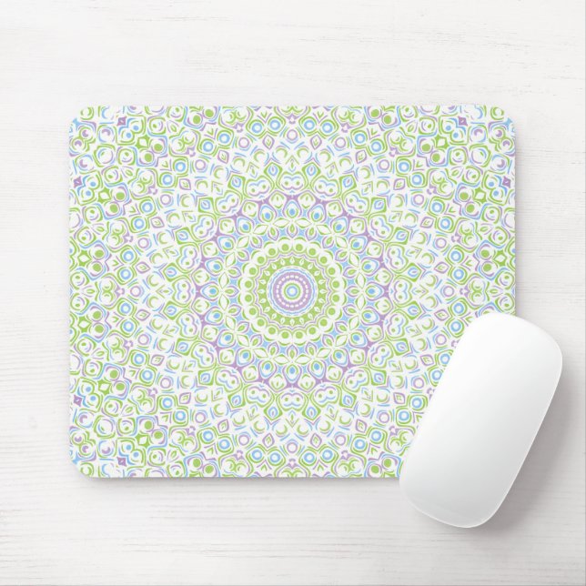 Tapis De Souris Fresh Spring Mandala in Green, Blue, and Lavender (Avec souris)