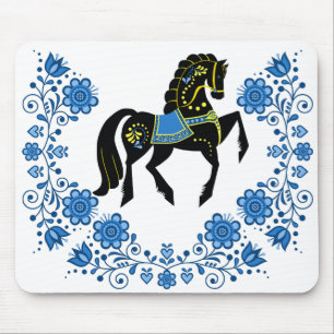 Tapis De Souris Friesian Folk cheval bleu/or/étalon noir