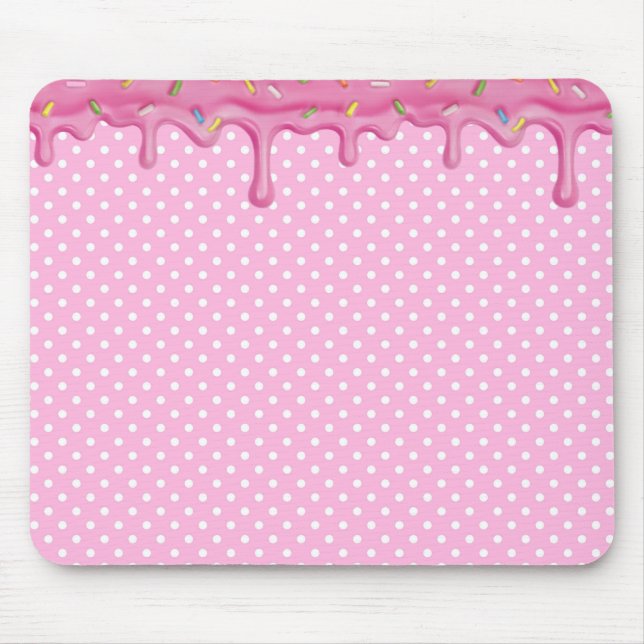 Tapis De Souris Froid de gâteau rose sur Pois (Devant)