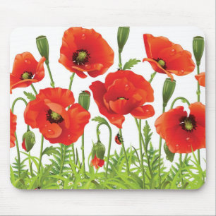 Tapis De Souris Frontière horizontale avec le pavot rouge