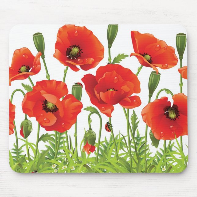 Tapis De Souris Frontière horizontale avec le pavot rouge (Devant)